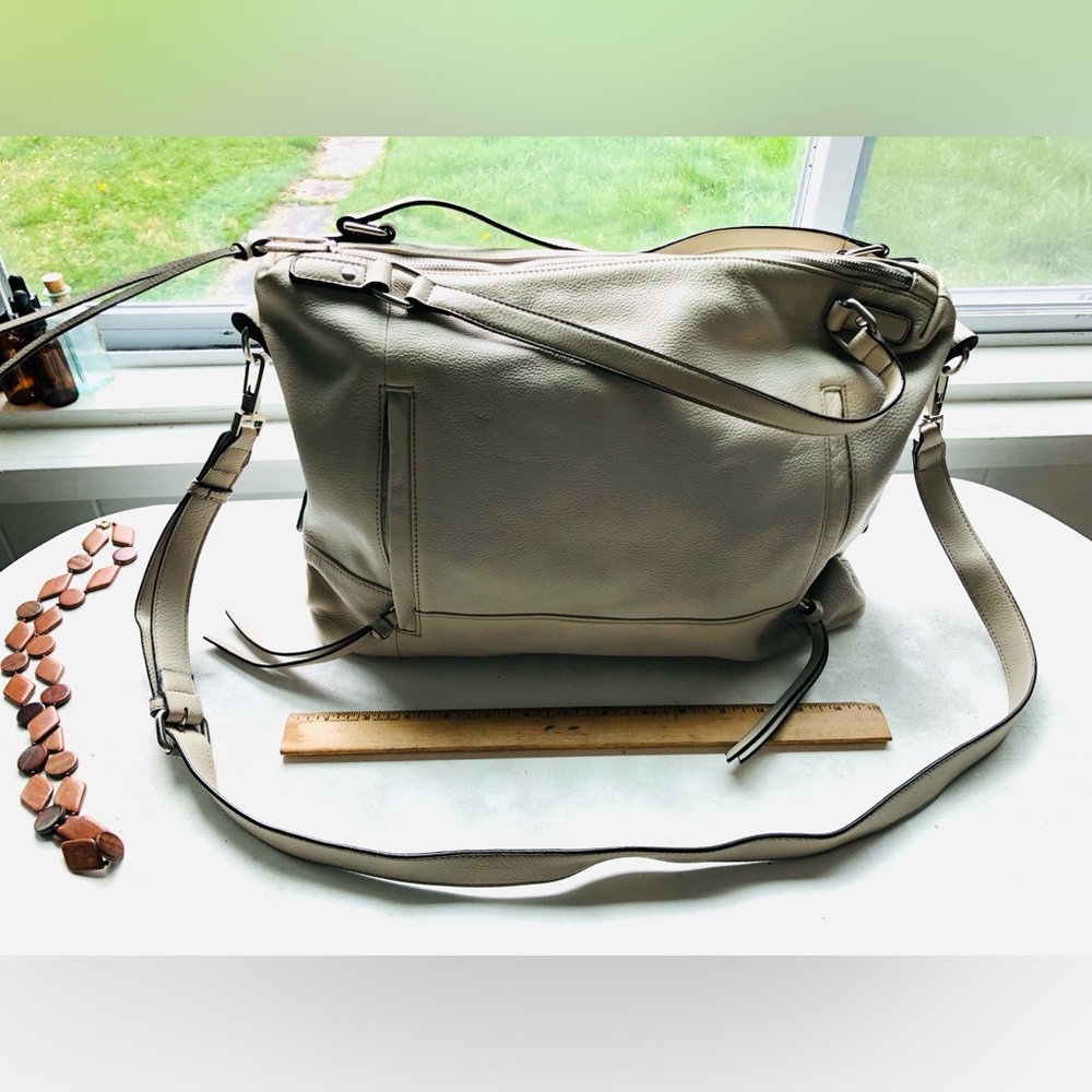 Leather satchel - 100% leather - white/ivory 16” x 12” x 3.5”+ by Sanctuary - Picture 3 of 16